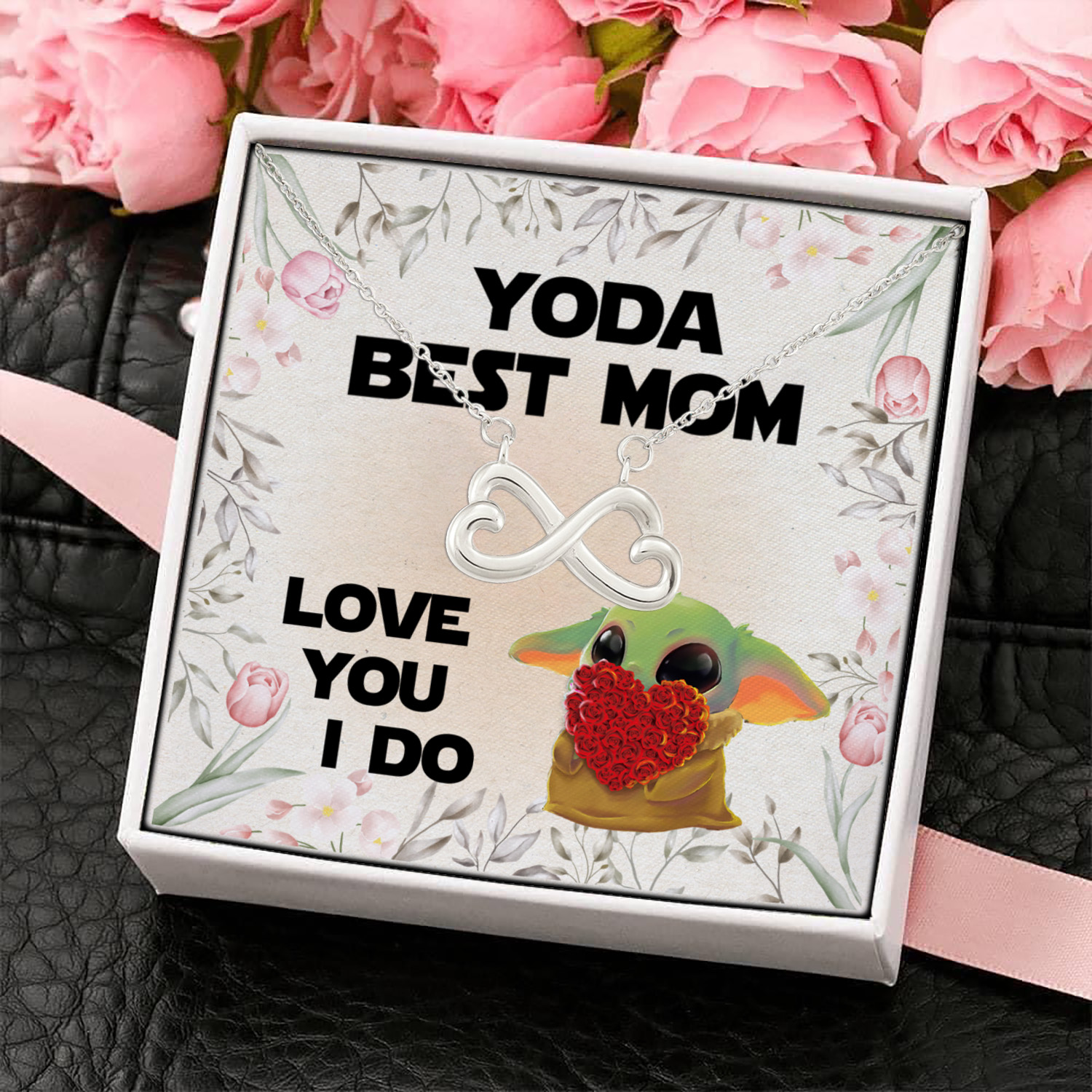 10BN uu tien. Yoda Best Mom -message card Infinity Heart Necklace (Silver) 4