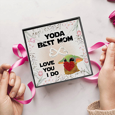 Alternative view of Baby Yoda Best Mom Love You I Do Infinity Heart Pendant Necklace - Yoda Mother's Day Necklace