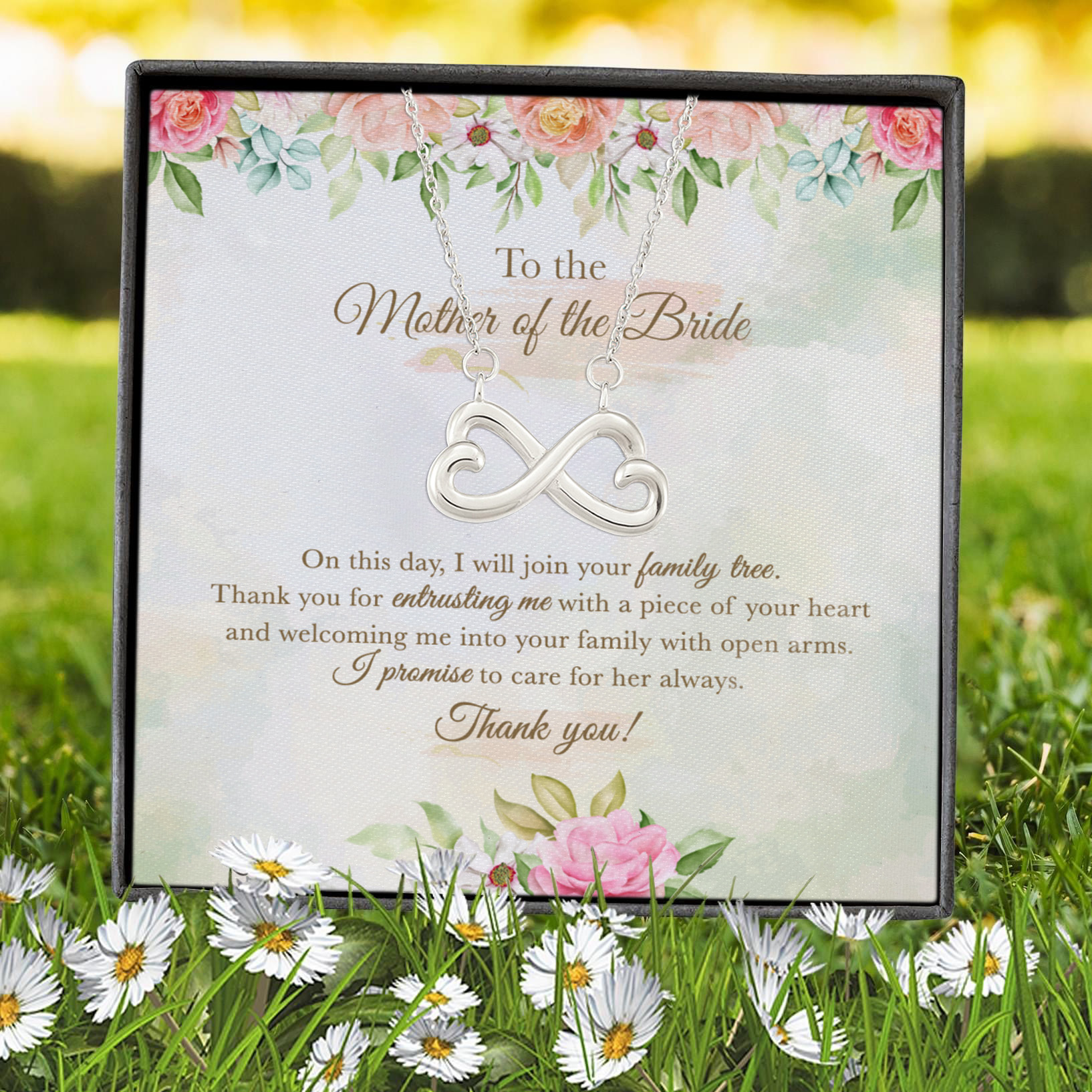 7VT. To The Mother Of The Bride Join Family Tree Infinity Heart Necklace (Silver) 7