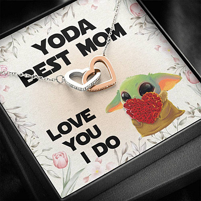 Baby Yoda Best Mom Love You I Do Joined Interlocking Hearts Pendant Necklace - Yoda Mother's Day Necklace