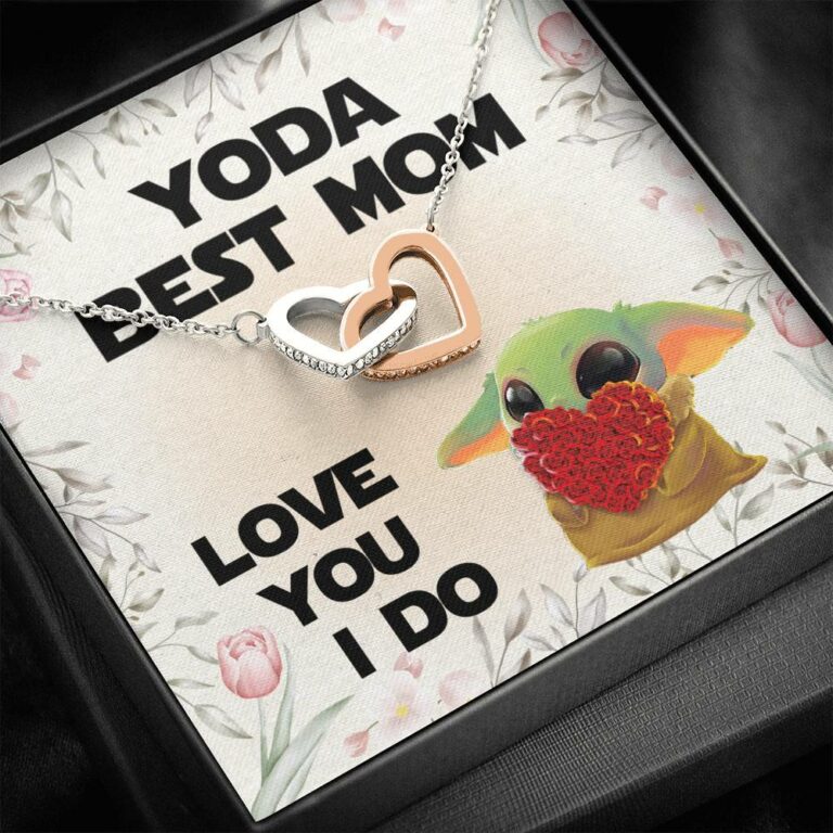 Baby Yoda Best Mom Love You I Do Joined Interlocking Hearts Pendant Necklace - Yoda Mother's Day Necklace