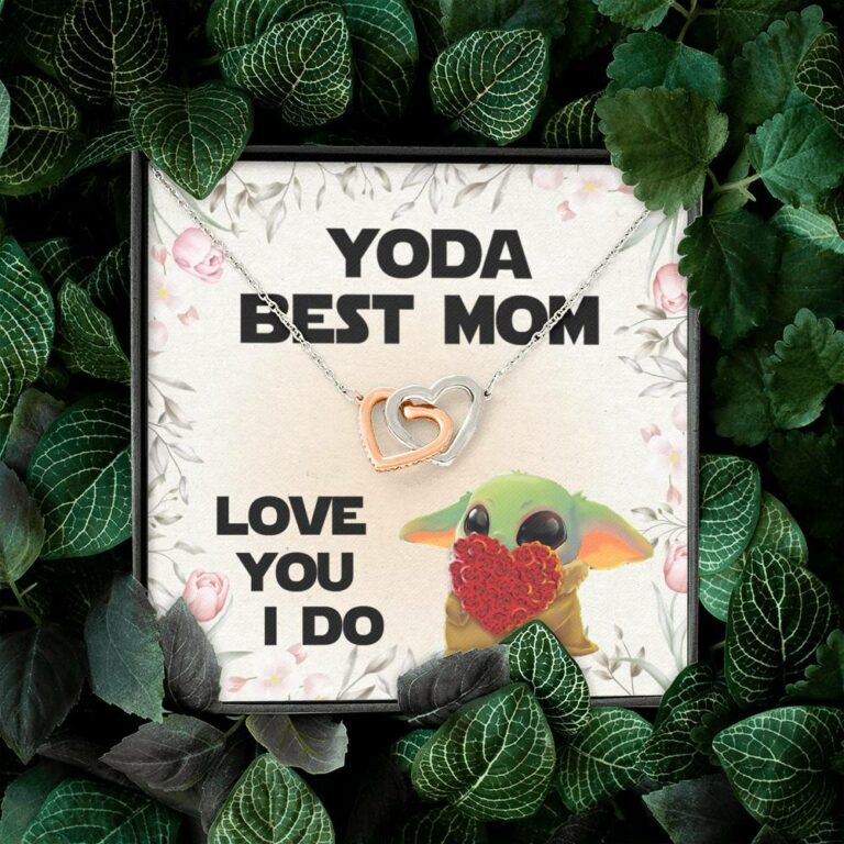 Baby Yoda Best Mom Love You I Do Joined Interlocking Hearts Pendant Necklace - Yoda Mother's Day Necklace