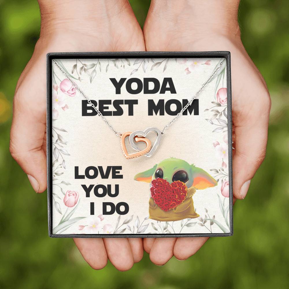 Baby Yoda Best Mom Love You I Do Joined Interlocking Hearts Pendant Necklace - Yoda Mother's Day Necklace Baby Yoda Best Mom Love You I Do Joined Interlocking Hearts Pendant Necklace - Yoda Mother's Day Necklace