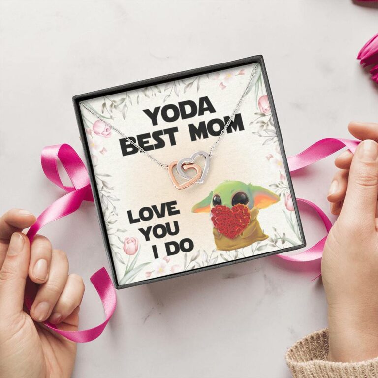 Baby Yoda Best Mom Love You I Do Joined Interlocking Hearts Pendant Necklace - Yoda Mother's Day Necklace