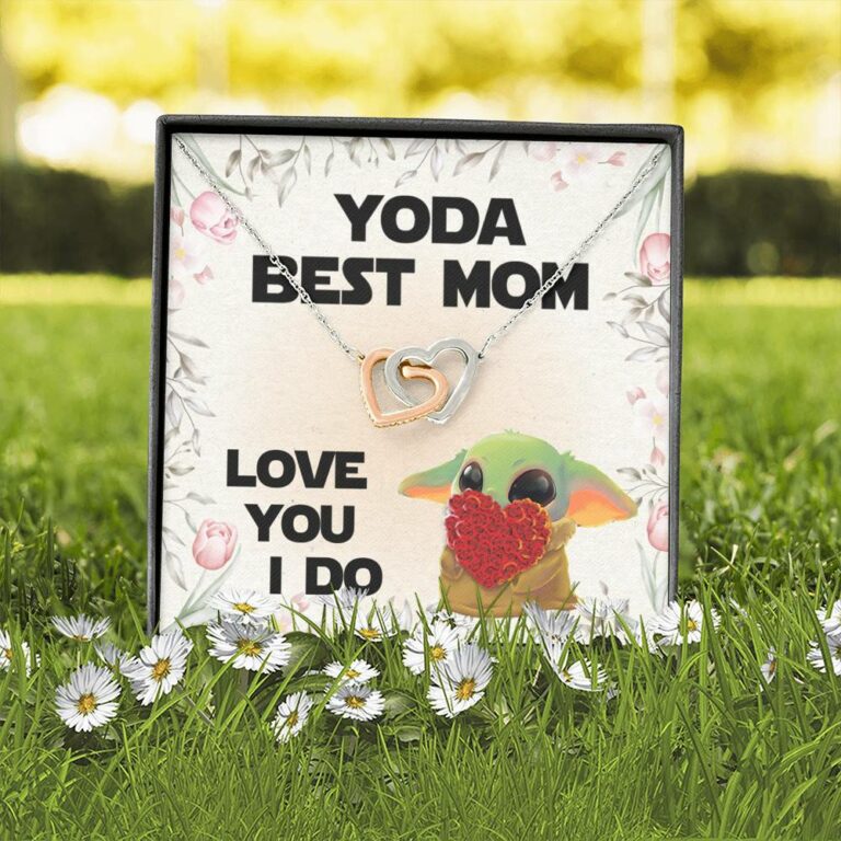 Baby Yoda Best Mom Love You I Do Joined Interlocking Hearts Pendant Necklace - Yoda Mother's Day Necklace