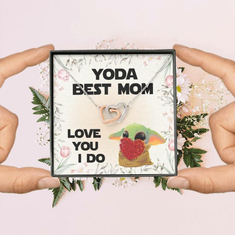 Baby Yoda Best Mom Love You I Do Joined Interlocking Hearts Pendant Necklace - Yoda Mother's Day Necklace