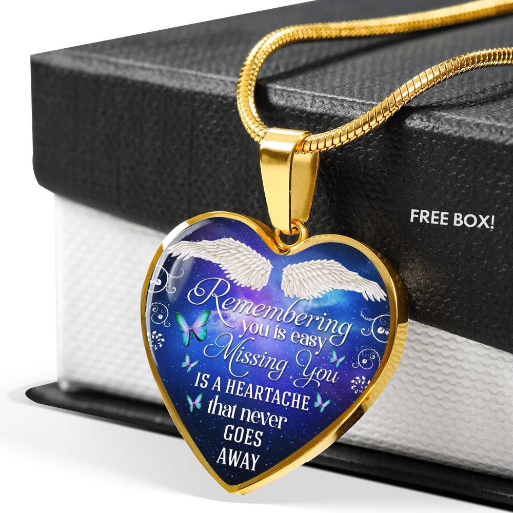 Remembering You Is Easy I Do It Everyday Missing You Is a Heartache Sympathy Heart Pendant Necklace - Bangle Remembering You Is Easy I Do It Everyday Missing You Is a Heartache Sympathy Heart Pendant Necklace - Bangle