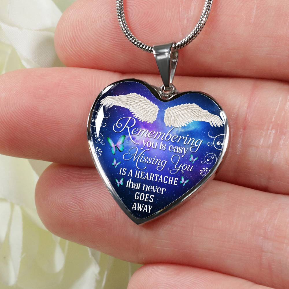 Remembering You Is Easy I Do It Everyday Missing You Is a Heartache Sympathy Heart Pendant Necklace - Bangle Remembering You Is Easy I Do It Everyday Missing You Is a Heartache Sympathy Heart Pendant Necklace - Bangle