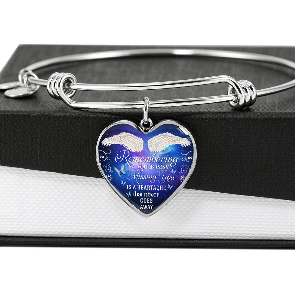 Remembering You Is Easy I Do It Everyday Missing You Is a Heartache Sympathy Heart Pendant Necklace - Bangle Remembering You Is Easy I Do It Everyday Missing You Is a Heartache Sympathy Heart Pendant Necklace - Bangle