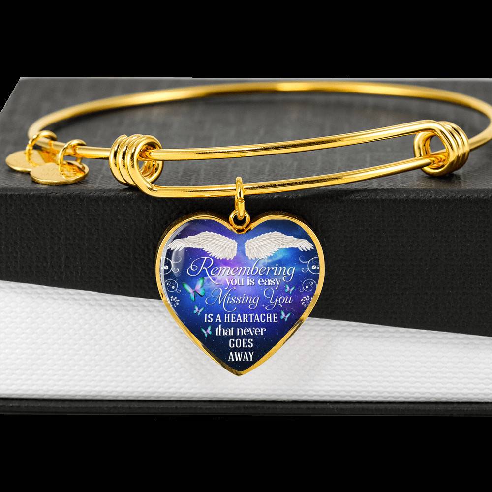 Remembering You Is Easy I Do It Everyday Missing You Is a Heartache Sympathy Heart Pendant Necklace - Bangle Remembering You Is Easy I Do It Everyday Missing You Is a Heartache Sympathy Heart Pendant Necklace - Bangle