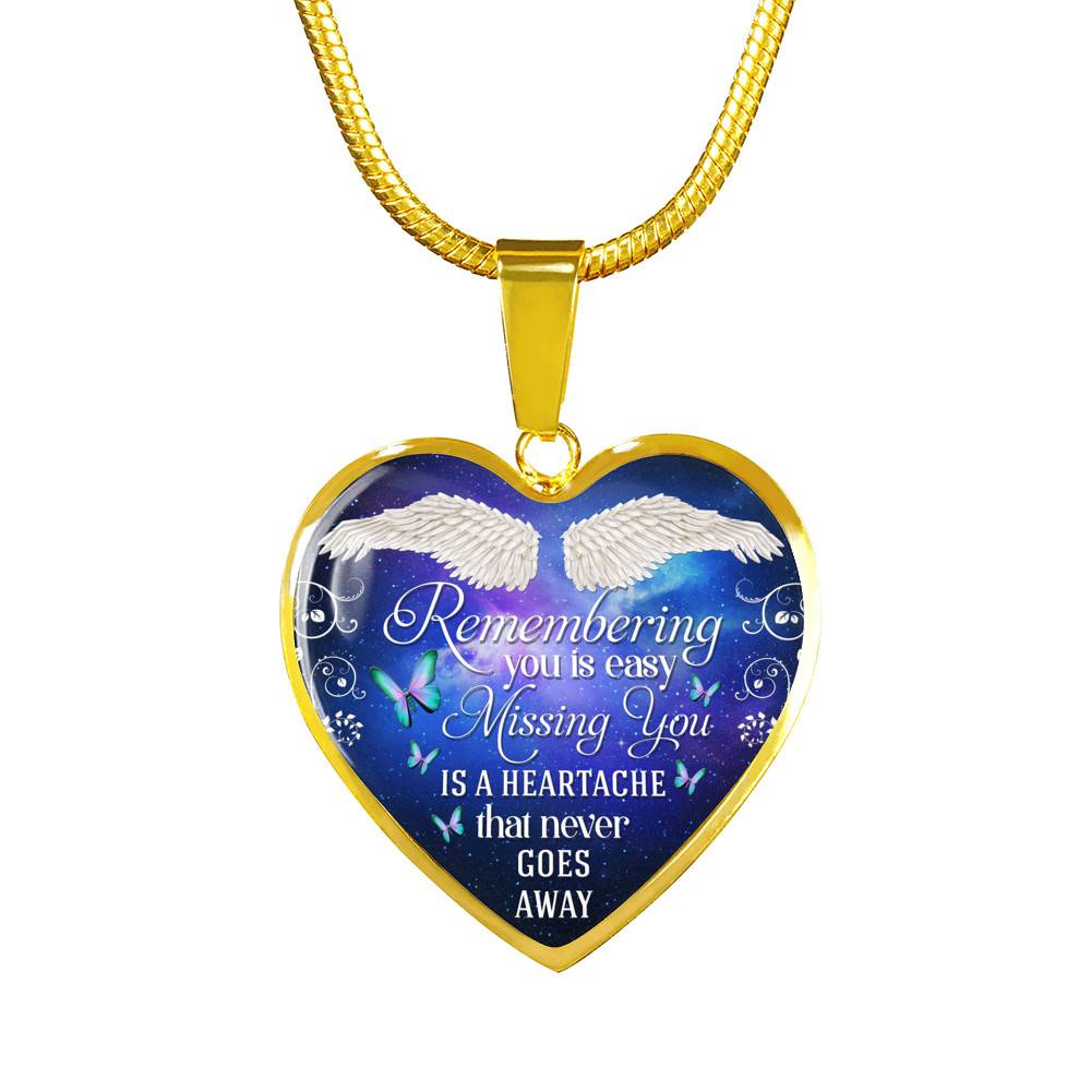 Remembering You Is Easy I Do It Everyday Missing You Is a Heartache Sympathy Heart Pendant Necklace - Bangle Remembering You Is Easy I Do It Everyday Missing You Is a Heartache Sympathy Heart Pendant Necklace - Bangle