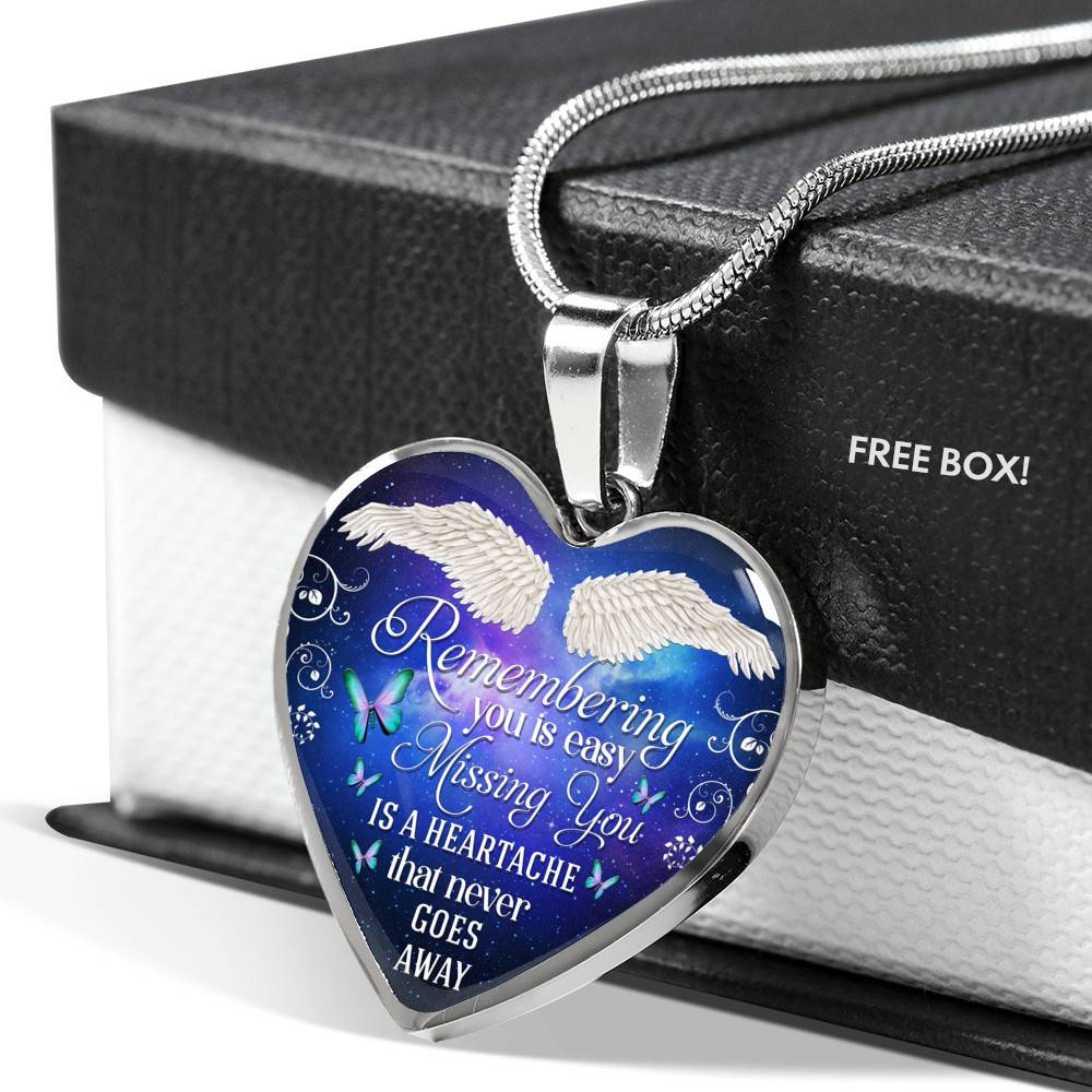 Remembering You Is Easy I Do It Everyday Missing You Is a Heartache Sympathy Heart Pendant Necklace - Bangle Remembering You Is Easy I Do It Everyday Missing You Is a Heartache Sympathy Heart Pendant Necklace - Bangle