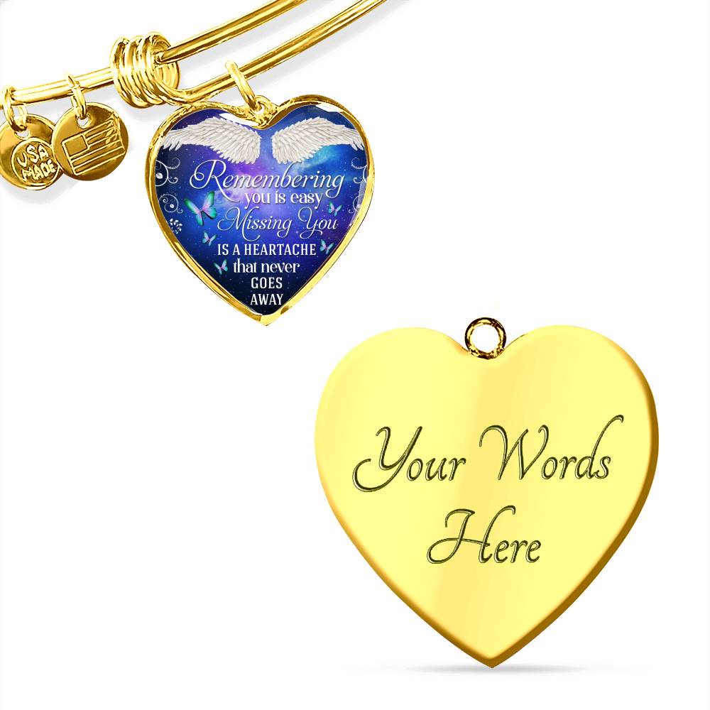 Remembering You Is Easy I Do It Everyday Missing You Is a Heartache Sympathy Heart Pendant Necklace - Bangle Remembering You Is Easy I Do It Everyday Missing You Is a Heartache Sympathy Heart Pendant Necklace - Bangle