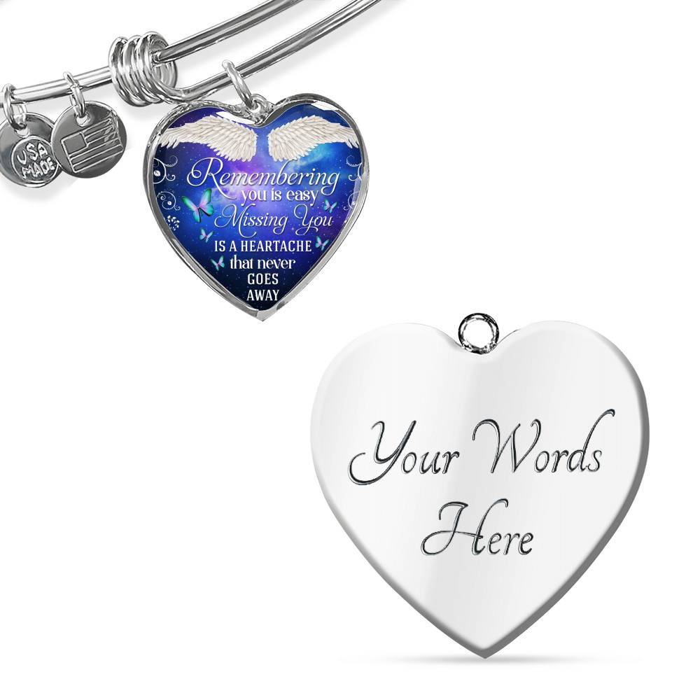 Remembering You Is Easy I Do It Everyday Missing You Is a Heartache Sympathy Heart Pendant Necklace - Bangle Remembering You Is Easy I Do It Everyday Missing You Is a Heartache Sympathy Heart Pendant Necklace - Bangle
