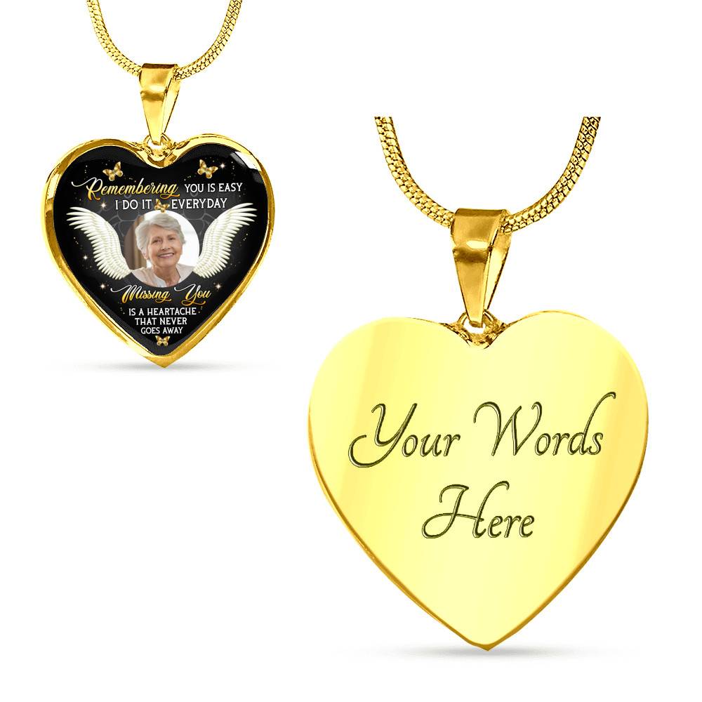 Personalized Photo Remembering You Is Easy I Do It Everyday Sympathy Heart Pendant Necklace - Bangle