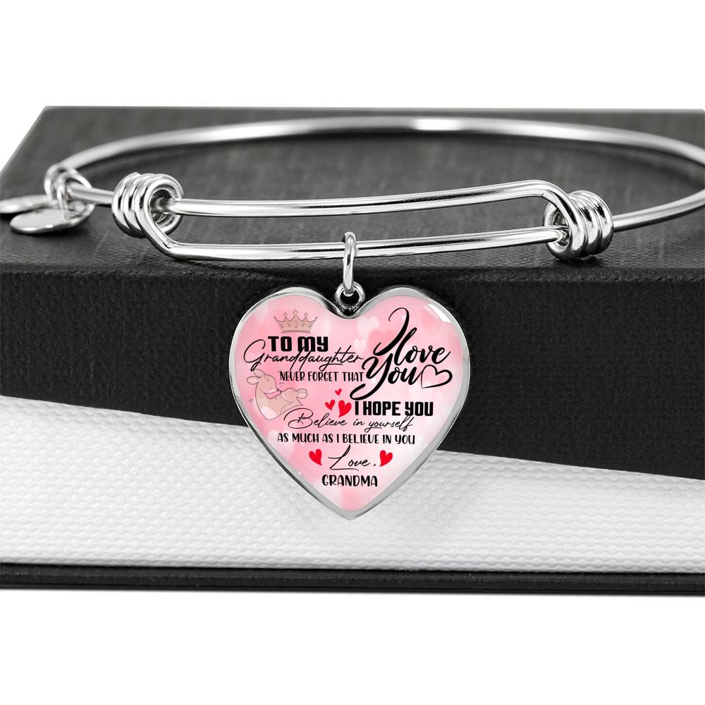 To My Granddaughter Never Forget I Love You I Hope You Believe in Yourself Heart Pendant Necklace - Bangle To My Granddaughter Never Forget I Love You I Hope You Believe in Yourself Heart Pendant Necklace - Bangle
