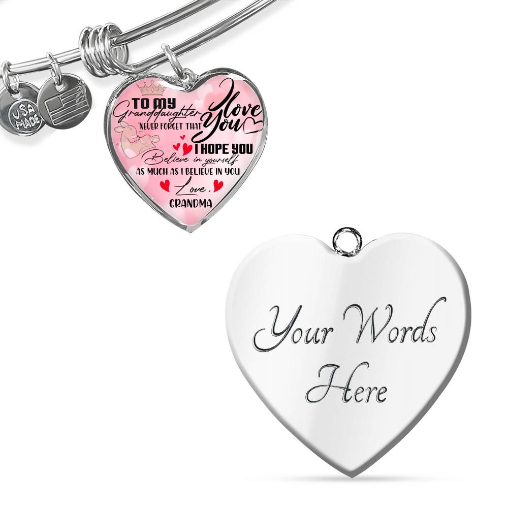 To My Granddaughter Never Forget I Love You I Hope You Believe in Yourself Heart Pendant Necklace - Bangle To My Granddaughter Never Forget I Love You I Hope You Believe in Yourself Heart Pendant Necklace - Bangle