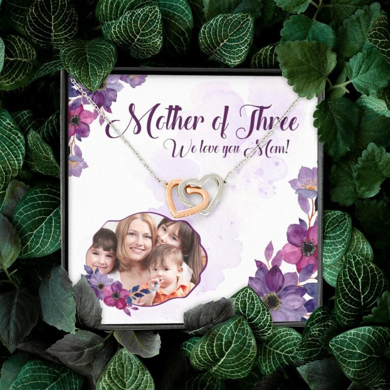 Personalized Photo Mother Of Three We Love You Mom Custom Image Interlocking Hearts Pendant Necklace