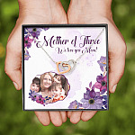 Personalized Photo Mother Of Three We Love You Mom Custom Image Interlocking Hearts Pendant Necklace