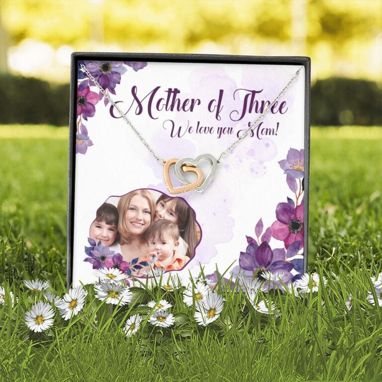 Personalized Photo Mother Of Three We Love You Mom Custom Image Interlocking Hearts Pendant Necklace