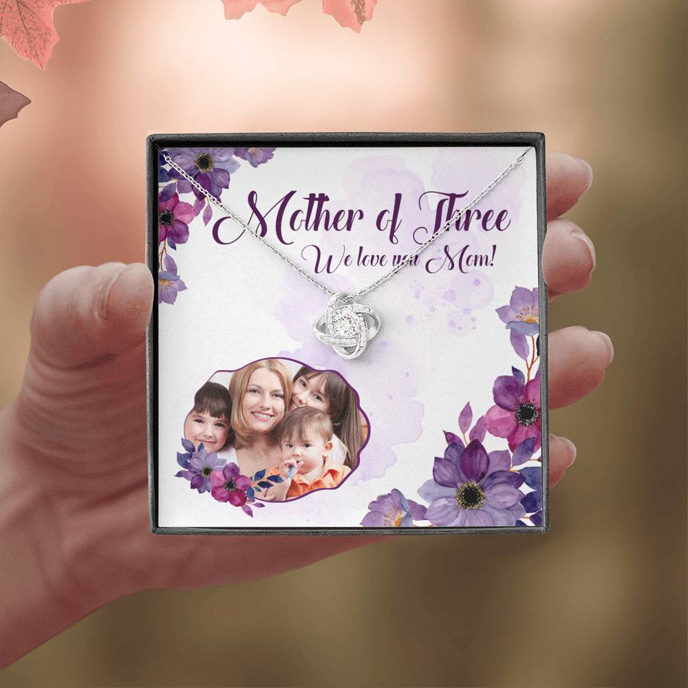 Personalized Photo Mother Of Three We Love You Mom Custom Image Love Knot Pendant Necklace
