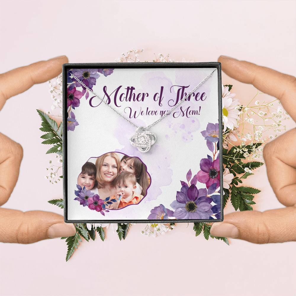 Personalized Photo Mother Of Three We Love You Mom Custom Image Love Knot Pendant Necklace