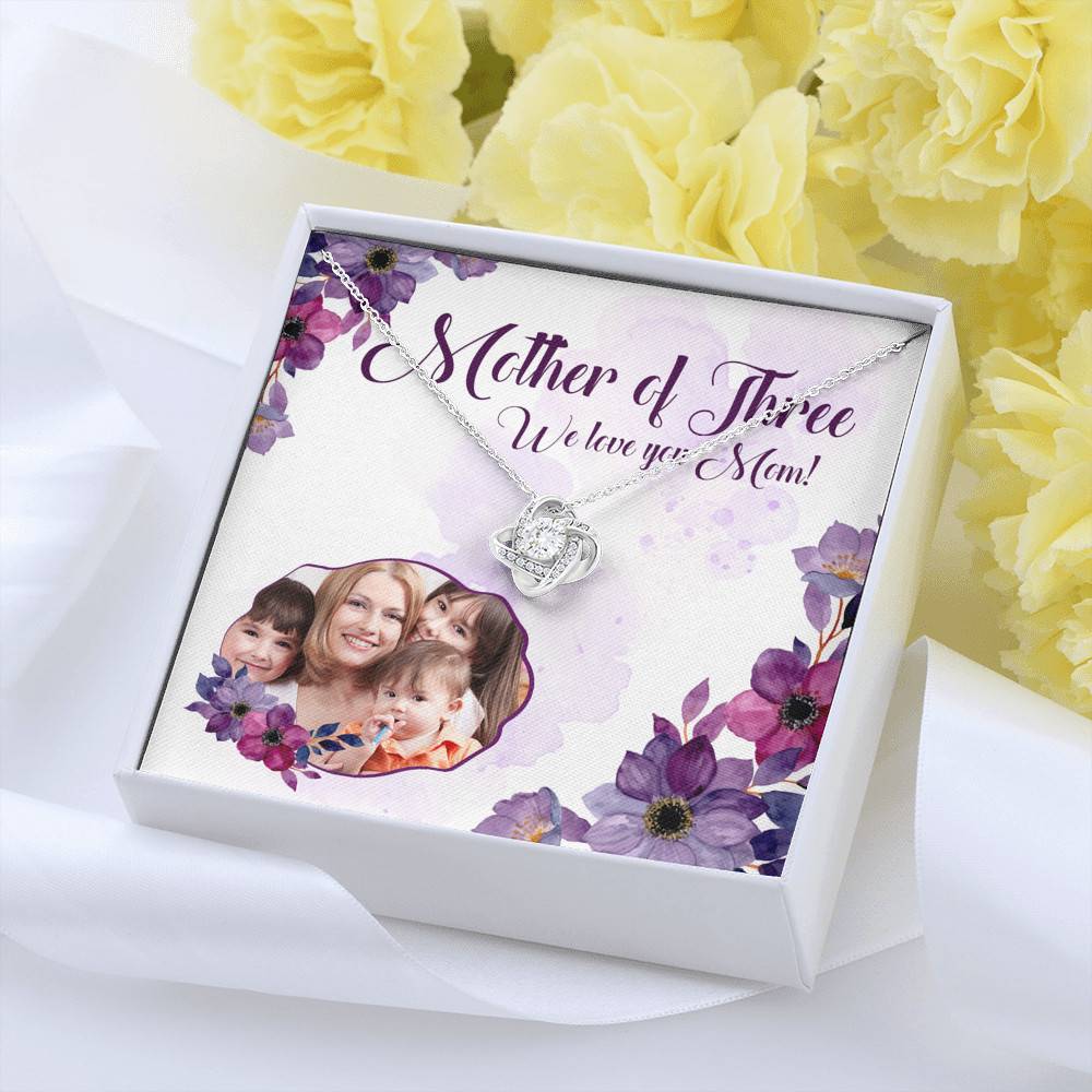 Personalized Photo Mother Of Three We Love You Mom Custom Image Love Knot Pendant Necklace