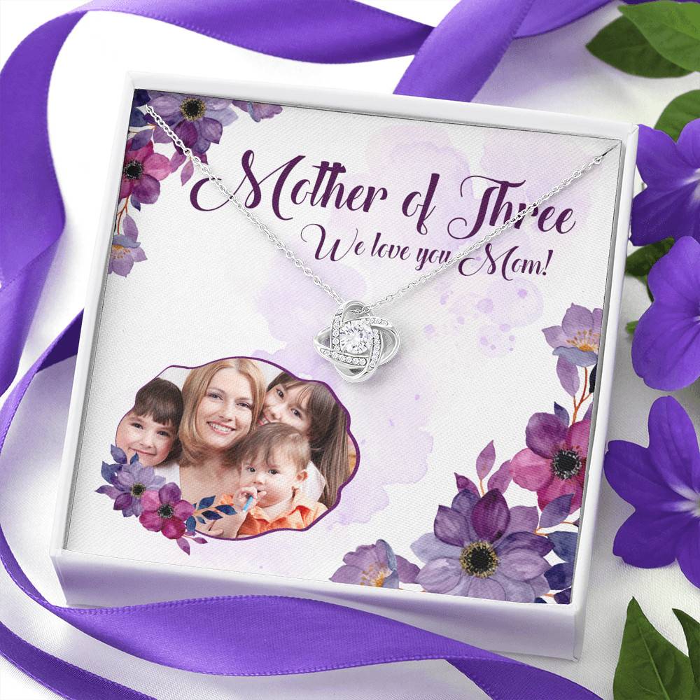 Personalized Photo Mother Of Three We Love You Mom Custom Image Love Knot Pendant Necklace