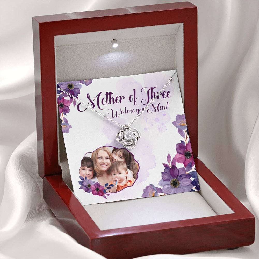 Personalized Photo Mother Of Three We Love You Mom Custom Image Love Knot Pendant Necklace