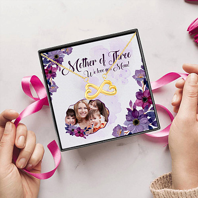 Alternative view of Personalized Photo Mother Of Three We Love You Mom Custom Image Infinity Heart Pendant Necklace