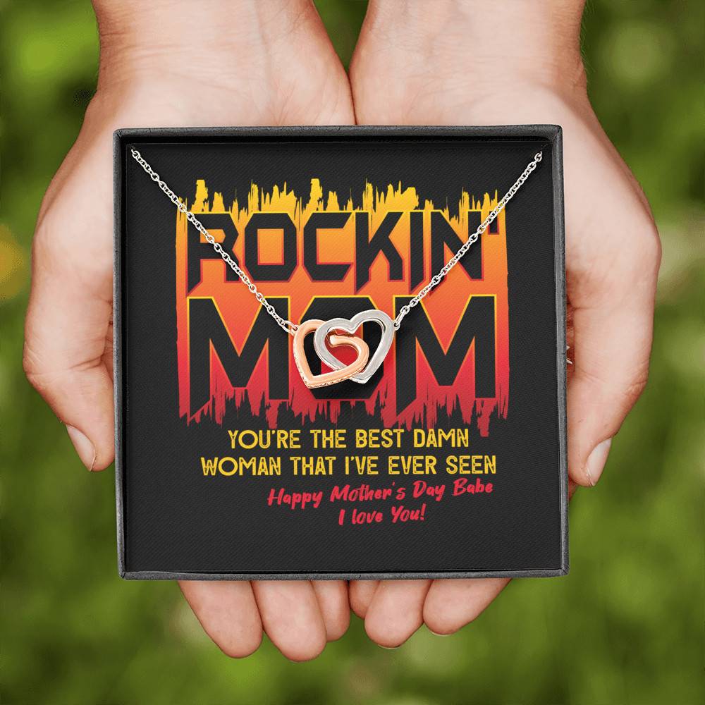 Rockin' Mom You're The Best Damn Woman That I've Ever Seen Happy Mother's Day Babe Interlocking Hearts Pendant Necklace Rockin' Mom You're The Best Damn Woman That I've Ever Seen Happy Mother's Day Babe Interlocking Hearts Pendant Necklace
