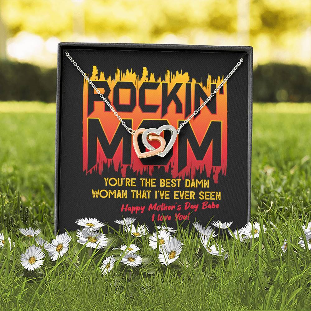 Rockin' Mom You're The Best Damn Woman That I've Ever Seen Happy Mother's Day Babe Interlocking Hearts Pendant Necklace Rockin' Mom You're The Best Damn Woman That I've Ever Seen Happy Mother's Day Babe Interlocking Hearts Pendant Necklace