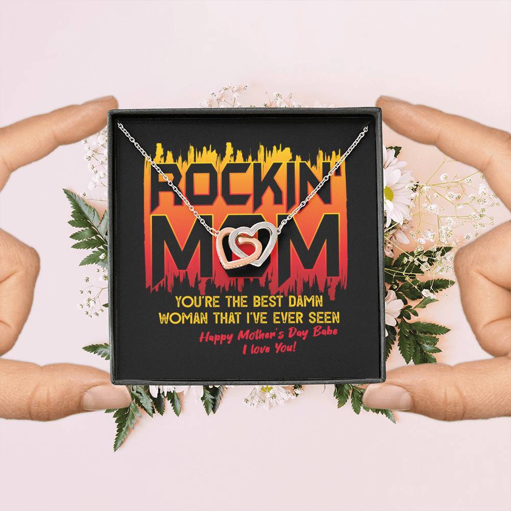 Rockin' Mom You're The Best Damn Woman That I've Ever Seen Happy Mother's Day Babe Interlocking Hearts Pendant Necklace Rockin' Mom You're The Best Damn Woman That I've Ever Seen Happy Mother's Day Babe Interlocking Hearts Pendant Necklace