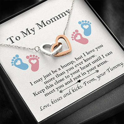 From Baby Bump To My Mommy I May Be Just A Bump Interlocking Heart Pendant Necklace - Mommy To Be Gift