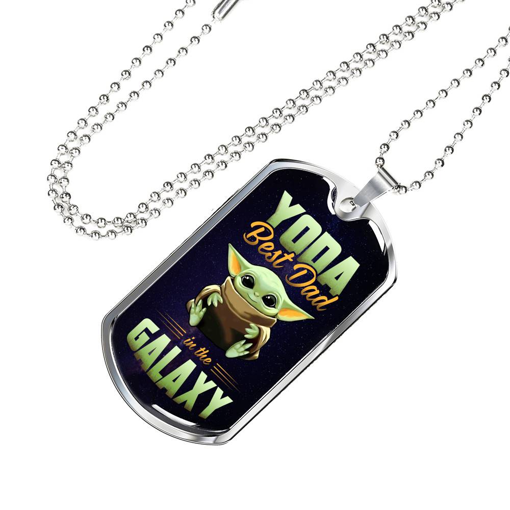 Funny Green Baby Alien You Da Best Dad in the Galaxy Father's Day Dog Tag Pendant Necklace Funny Green Baby Alien You Da Best Dad in the Galaxy Father's Day Dog Tag Pendant Necklace