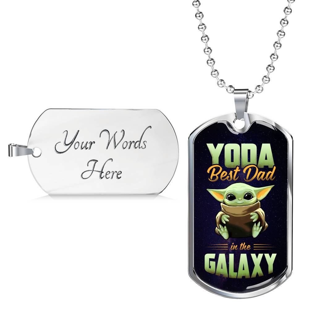 Funny Green Baby Alien You Da Best Dad in the Galaxy Father's Day Dog Tag Pendant Necklace Funny Green Baby Alien You Da Best Dad in the Galaxy Father's Day Dog Tag Pendant Necklace
