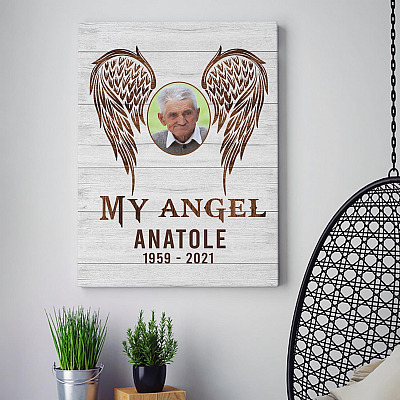 Alternative view of Personalized Custom Photo My Angel Wings In Heaven Memorial Framed Canvas - In Loving Memory Unframed Poster