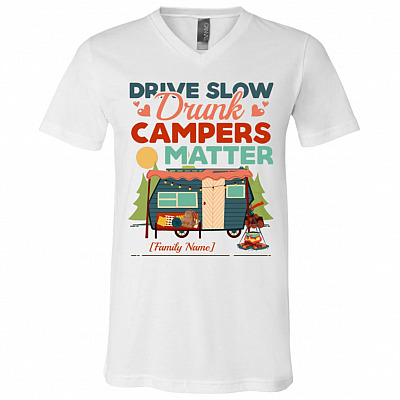 Personalized Family Name DriveShirt, White, V-Neck T-Shirt