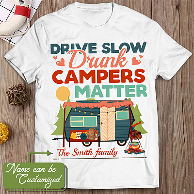 Alternative view of Personalized Family Name Drive Slow Drunk Campers Matter T-Shirt - V-Neck Shirt