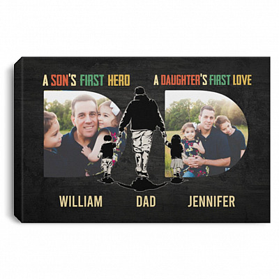 2KT. DAD A Son's A Daughter's Custom Photo - Sample Design, White, 0.75'' Framed Canvas