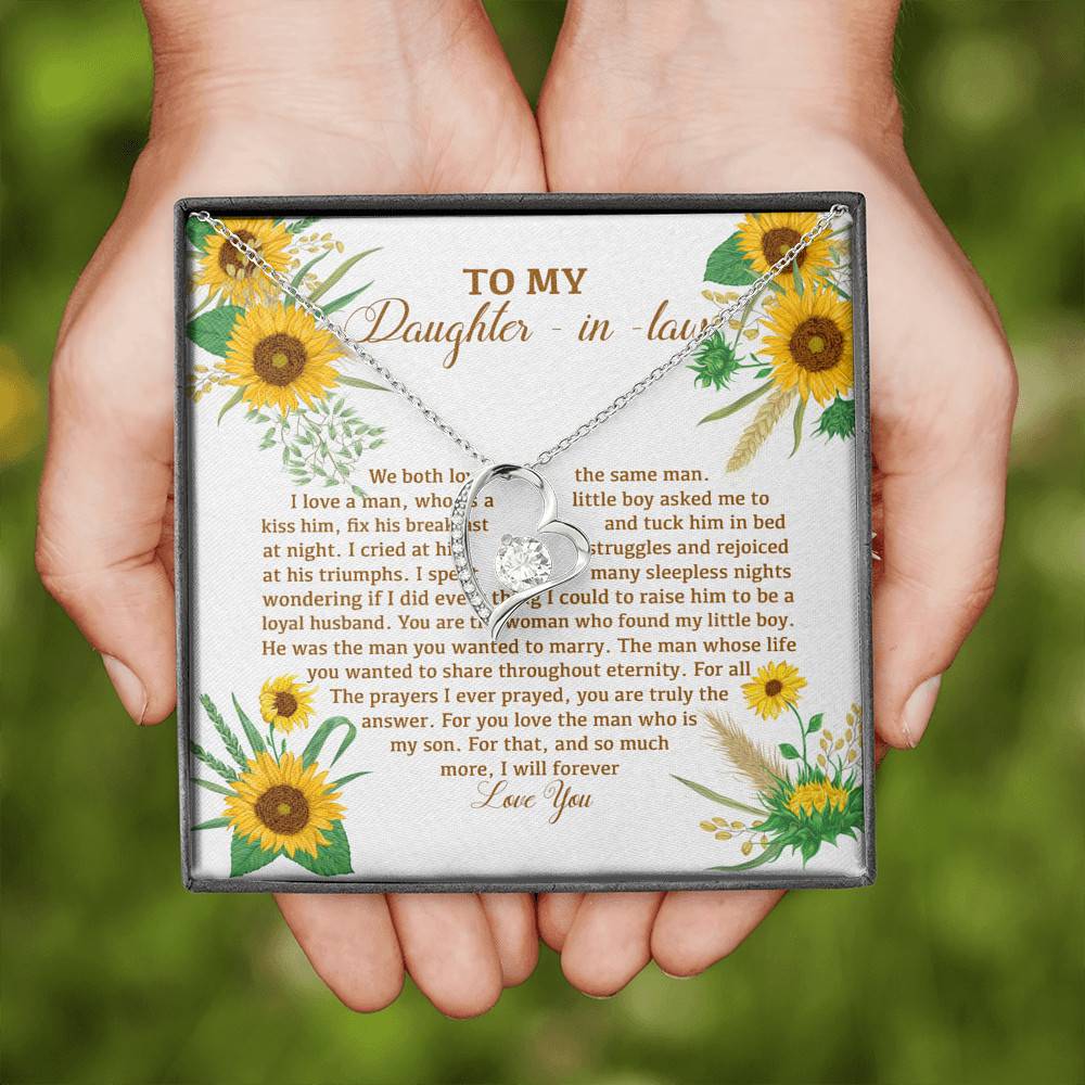 To My Daughter In Law We Both Love The Same Man I Will Forever Love You Sunflower Forever Love Heart Pendant Necklace To My Daughter In Law We Both Love The Same Man I Will Forever Love You Sunflower Forever Love Heart Pendant Necklace