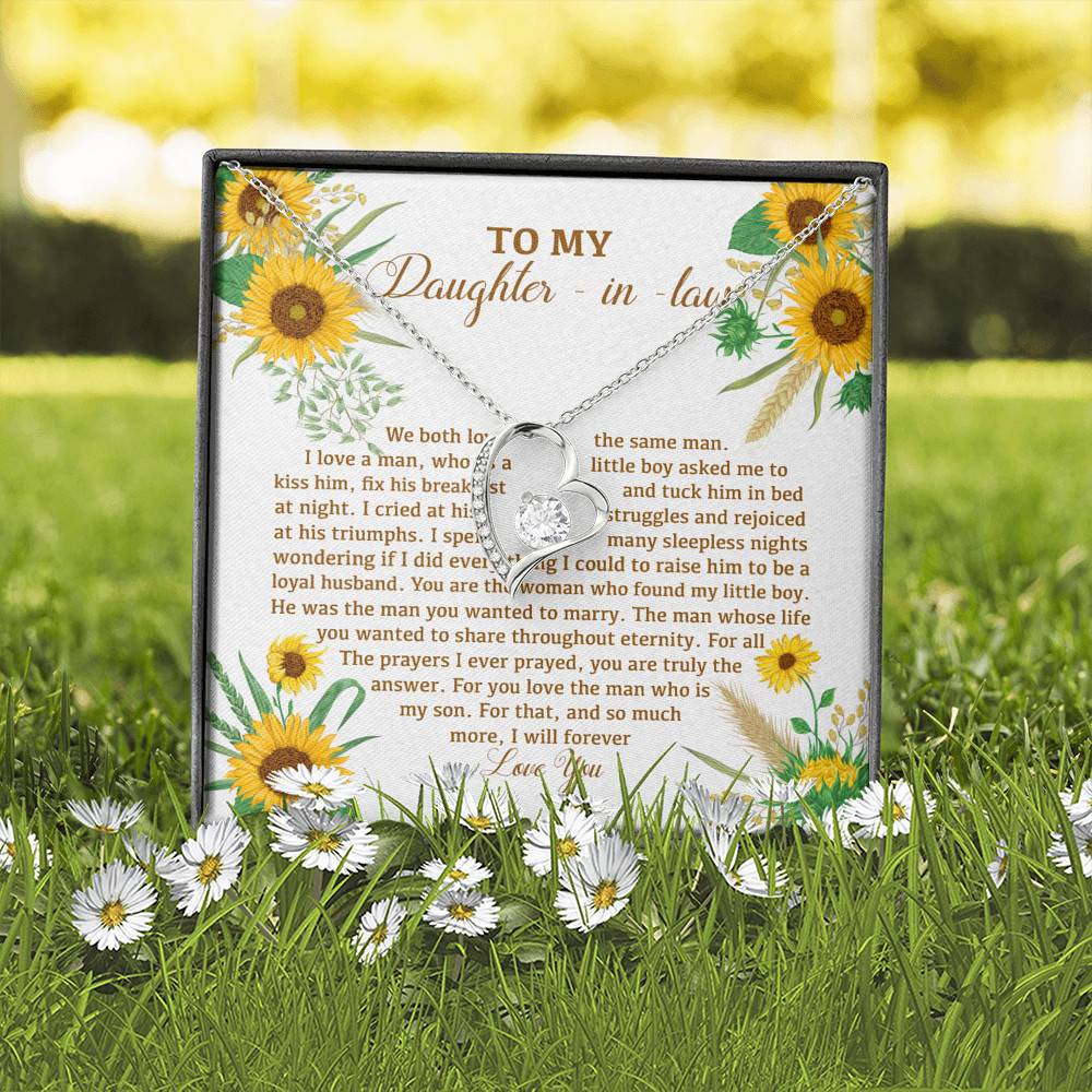 To My Daughter In Law We Both Love The Same Man I Will Forever Love You Sunflower Forever Love Heart Pendant Necklace To My Daughter In Law We Both Love The Same Man I Will Forever Love You Sunflower Forever Love Heart Pendant Necklace