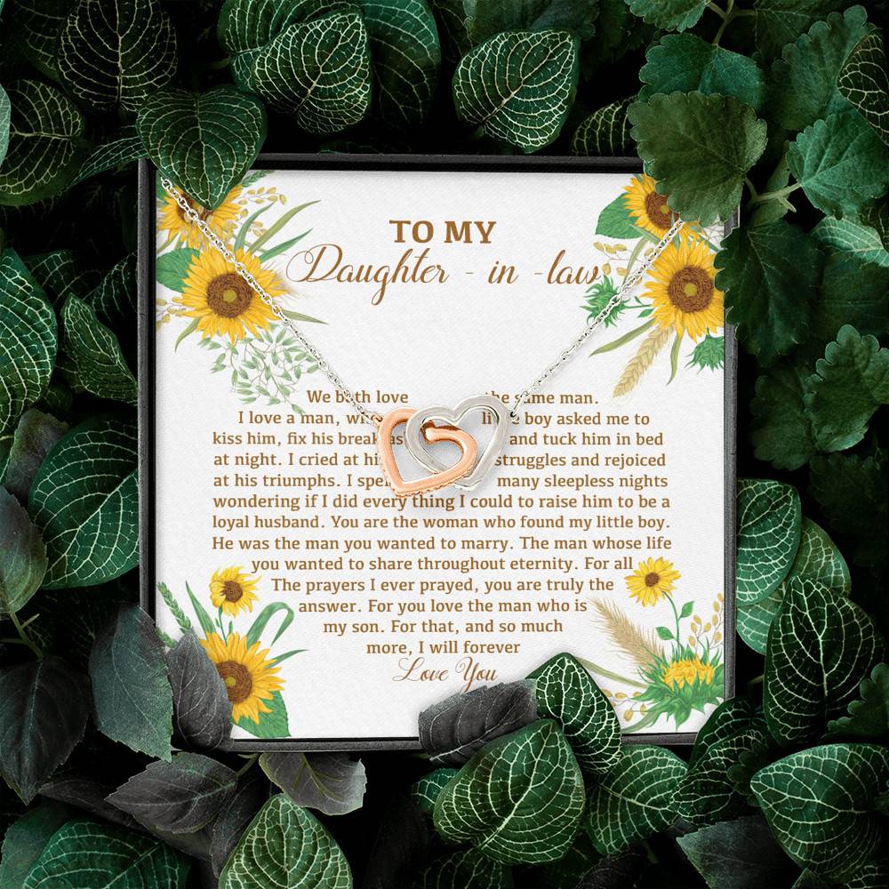 To My Daughter In Law We Both Love The Same Man I Will Forever Love You Sunflower Interlocking Hearts Pendant Necklace To My Daughter In Law We Both Love The Same Man I Will Forever Love You Sunflower Interlocking Hearts Pendant Necklace