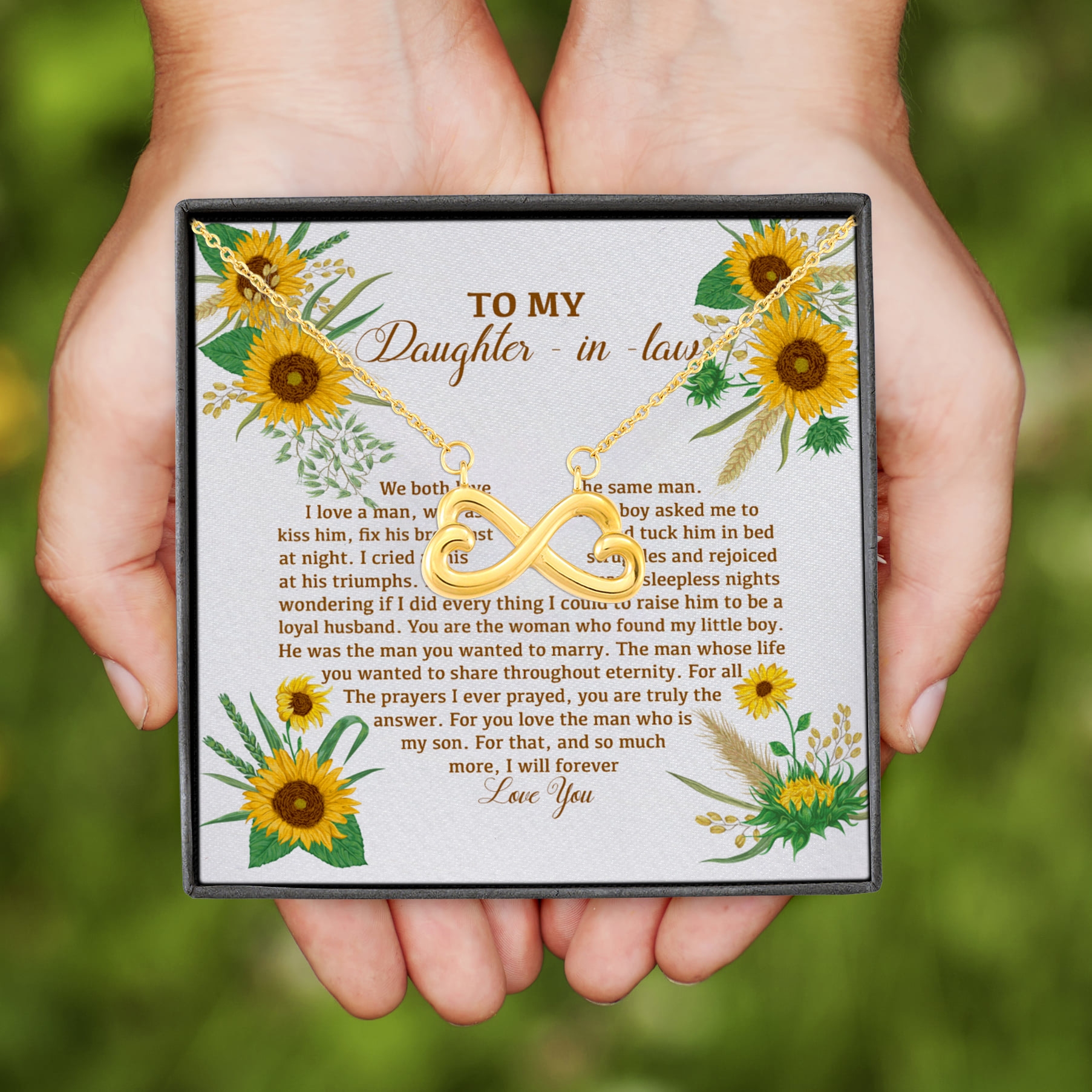 8VT. To My Daughter In Law Love The Same Man Infinity Heart Necklace (Gold)