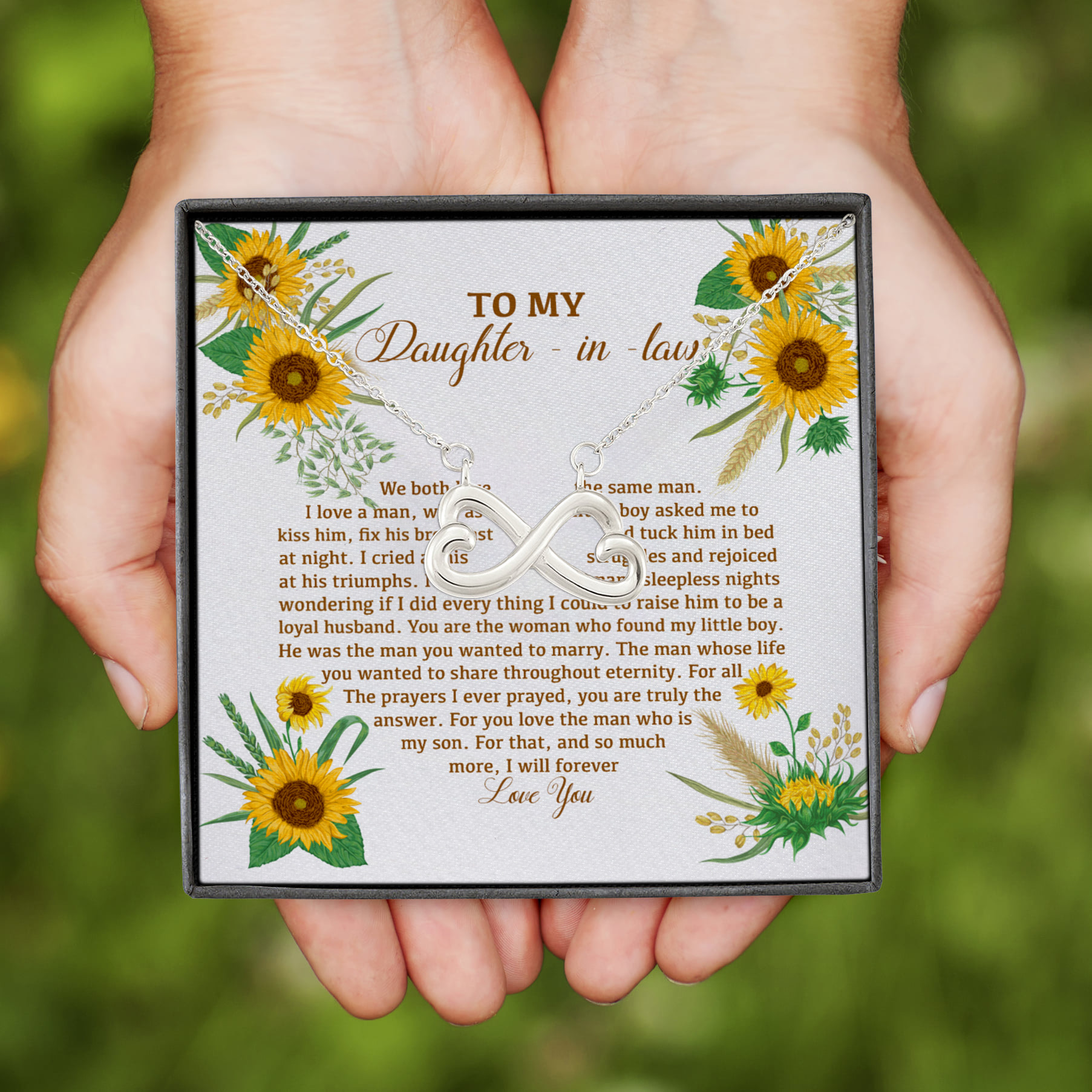 8VT. To My Daughter In Law Love The Same Man Infinity Heart Necklace (Silver)