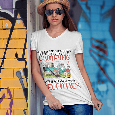 Alternative view of Mothers Day Gift All Women Are Created Equal but the Best Can Still Go Camping T-Shirt - V-Neck Tee