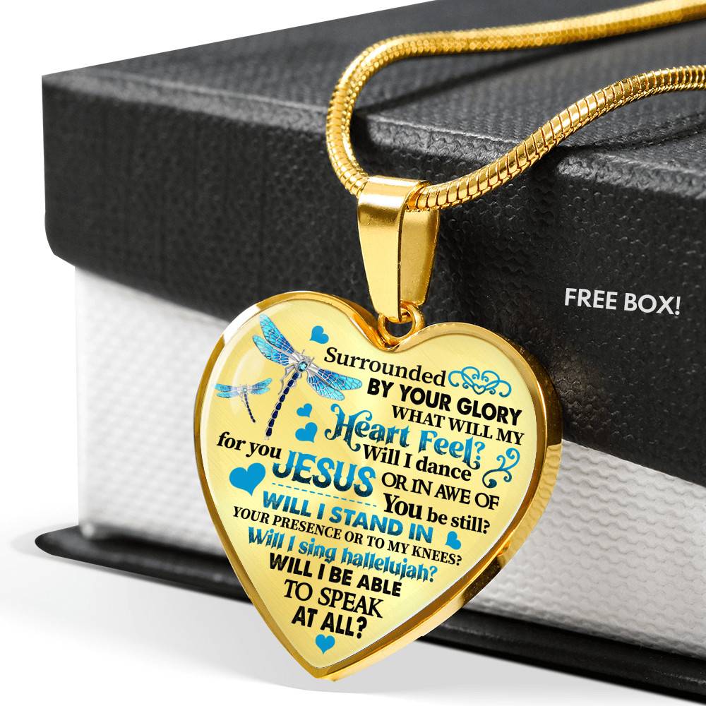 Dragonfly Surrounded by Your Glory What Will My Heart Feel I Can Only Image Heart Pendant Necklace - Bangle