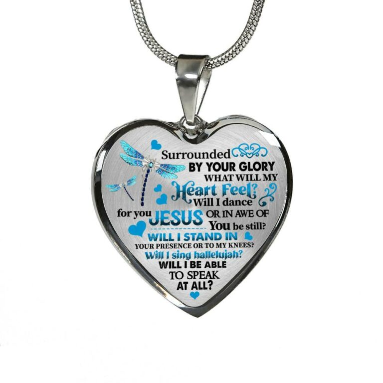 Dragonfly Surrounded by Your Glory What Will My Heart Feel I Can Only Image Heart Pendant Necklace - Bangle