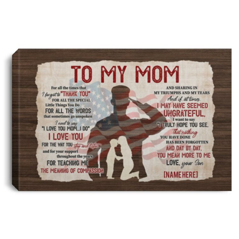 Personalized From US Soldier To My Mom, White, 0.75'' Framed Canvas
