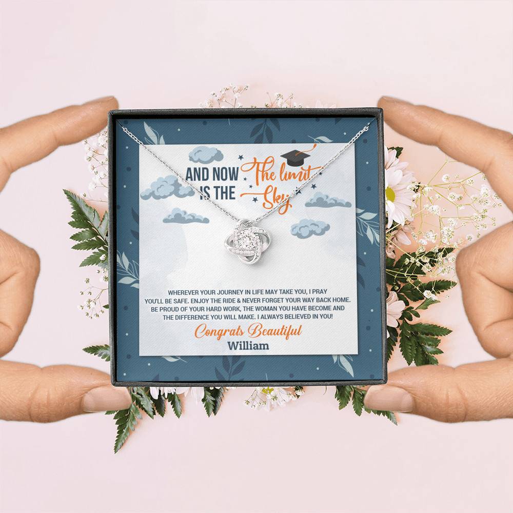 Personalized And Now The Limit Is The Sky Love Knot Pendant Necklace - Custom Graduation Necklace Personalized And Now The Limit Is The Sky Love Knot Pendant Necklace - Custom Graduation Necklace